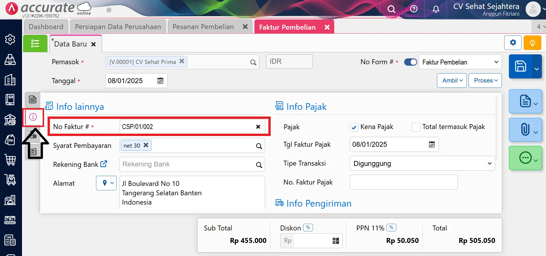 membuat faktur pembelian berasal dari pesanan